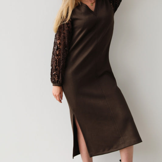 Jurk kantenmouw choco Amélie & Amélie