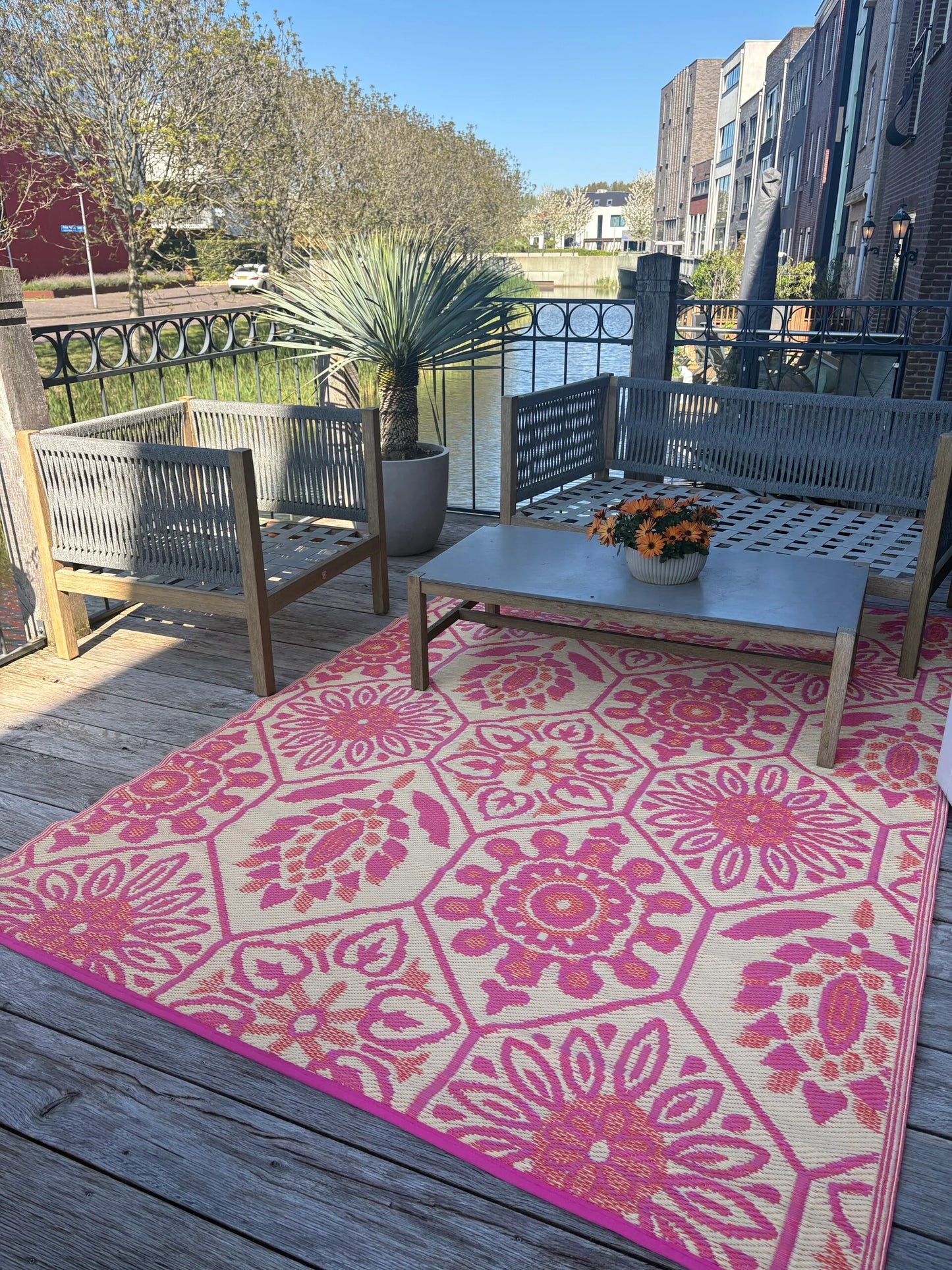 Buitenkleed 180-270 cm , Roze / oranje / koraal / crème