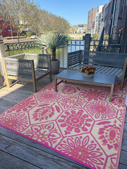 Buitenkleed 180-270 cm , Roze / oranje / koraal / crème