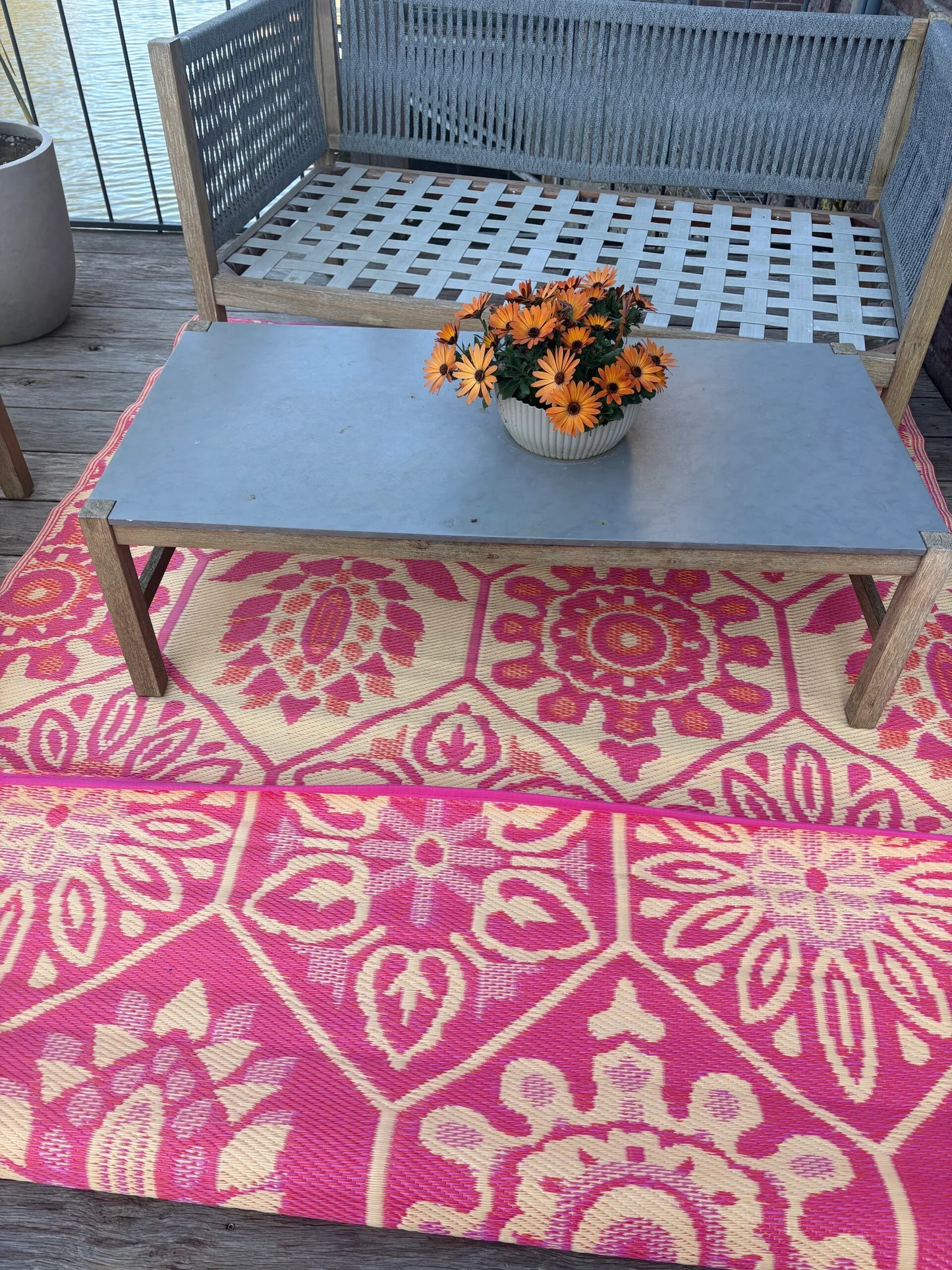 Buitenkleed 180-270 cm , Roze / oranje / koraal / crème