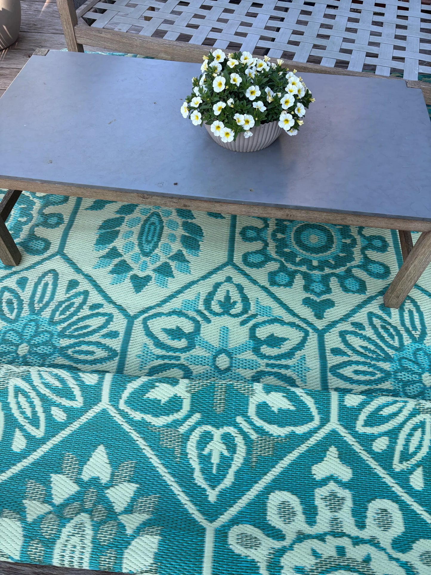Buitenkleed 180-270 cm , zeegroen / crème / lichtgeel / blauw