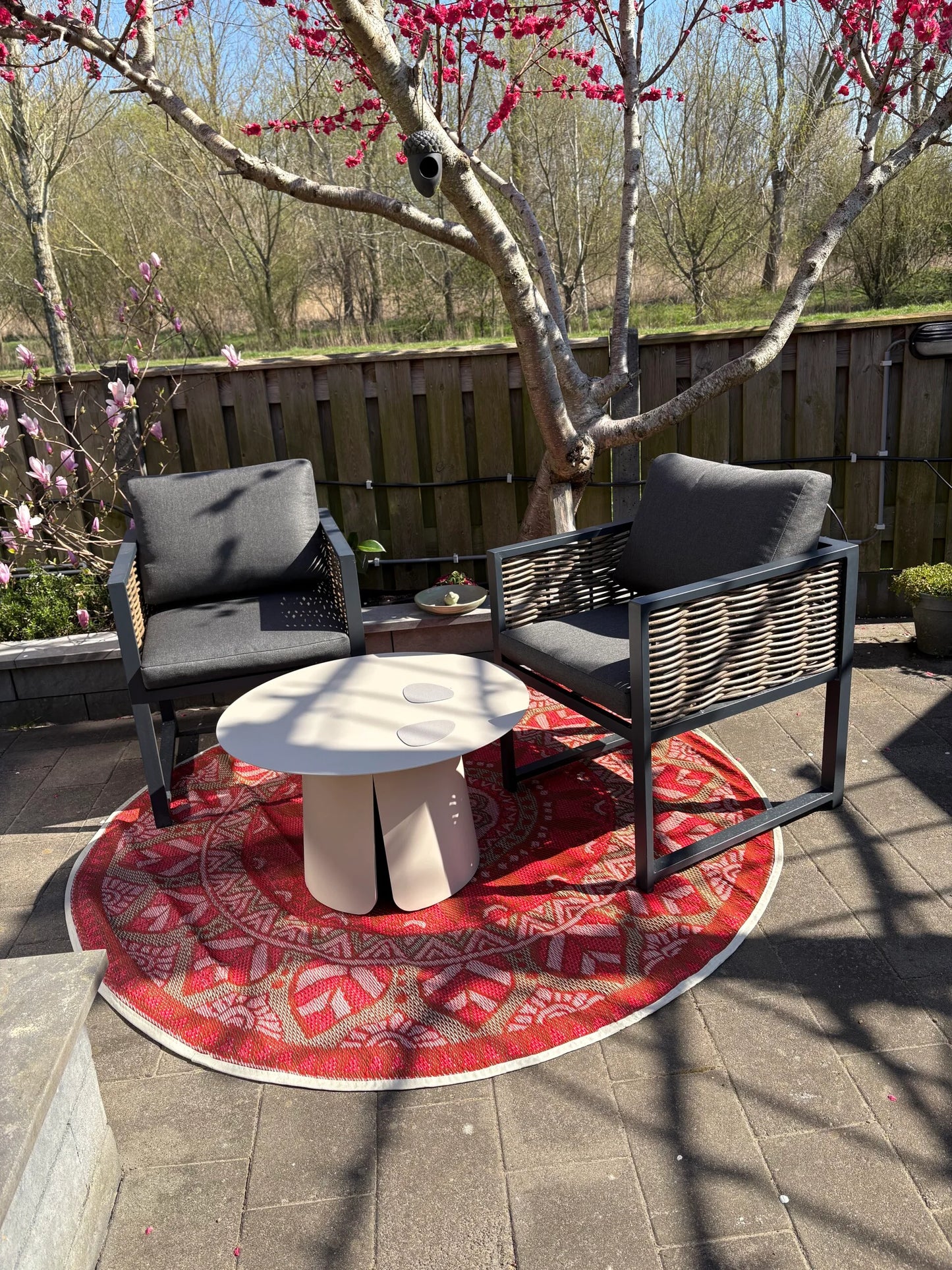 Buitenkleed rond dia 180 cm , roze / goud
